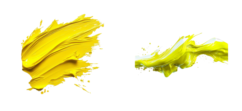 Yellow paint smear and splash on transparent background, cut out