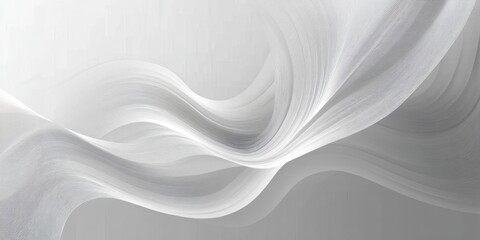 Smooth flowing white and gray translucent abstract waves with delicate fine lines creating a calming and elegant visual effect