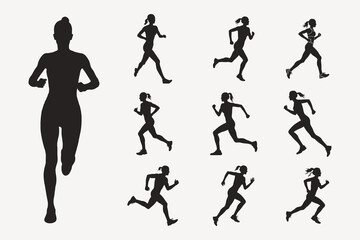 vector silhouettes of women running