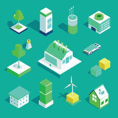 Modern Isometric City and Nature Elements urban illustration