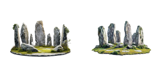 Ancient Stone Circle with Mossy Ground and Greenery, cut out