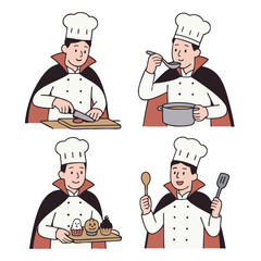 Chef coloring book page with transparency features chef in uniform and hat preparing food