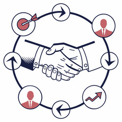 A captivating illustration showcases a business partnership, symbolizing collaboration and mutual success, the design features a handshake at the center