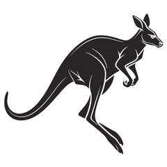 A black kangaroo in a dynamic pose, showcasing its powerful legs and long tail, the design is clean and modern, perfect for various applications