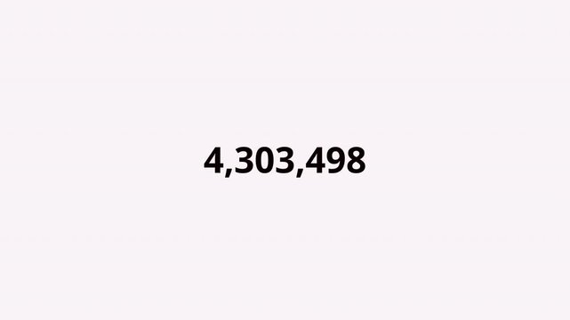 number counter animation from 0 to 5,000,000 on a transparent background, 5,000,000 animated counting numbers from 0 to 5,000,000 with Alpha channel, 5,000,000 number counting in 4K.