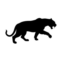 Silhouette of a black panther prowling, its powerful muscles rippling beneath its sleek fur, the panthers eyes gleam with predatory intensity