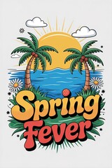Fototapeta premium Tropical Spring Fever Illustration with Palm Trees and Ocean