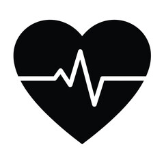 Black Heart with ECG Pulse Line &ndash; Minimalist Medical Symbol for Heart Health and Monitoring