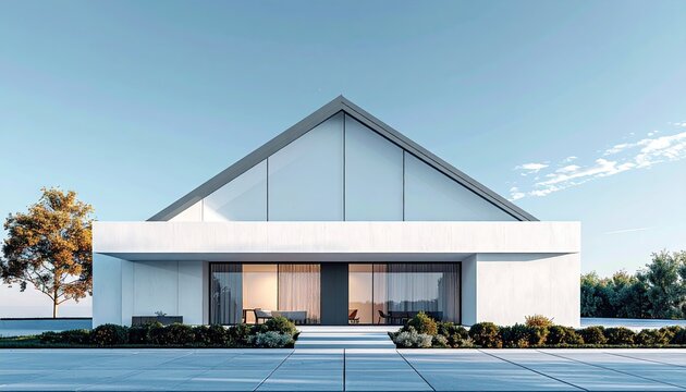 Modern White House with Triangular Roof and Minimalist Design