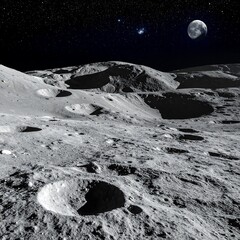 Lunar landscape under a starry night