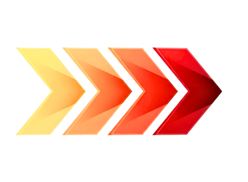 Four arrows in gradient colors isolated on transparent background