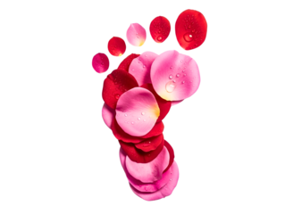 Footprint made of rose petals isolated on transparent background for spa concept