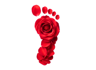 Footprint made of rose petals isolated on transparent background for spa concept