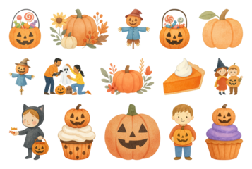 Whimsical Halloween festive illustrations