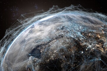 Global network connections visualized on a planet