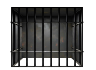 Empty metal cage isolated on transparent background, symbolizing confinement or captivity