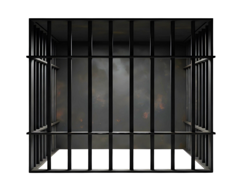 Empty metal cage isolated on transparent background, symbolizing confinement or captivity