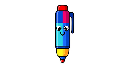 vector of pen colorful with face (eyes, smile) cute solid on white background