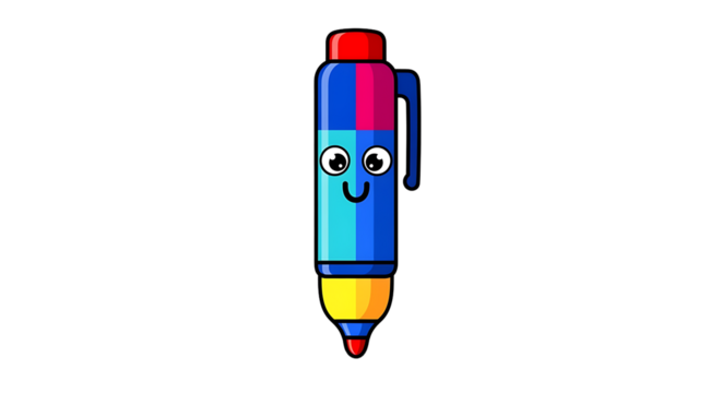 vector of pen colorful with face (eyes, smile) cute solid on white background