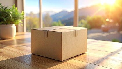 Brown Cardboard Box on Wooden Table by Window