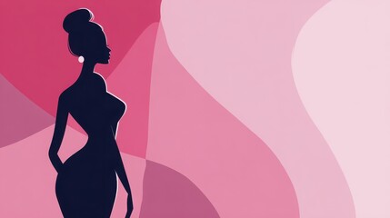 Elegant Silhouette of a Woman Against Abstract Pink Background