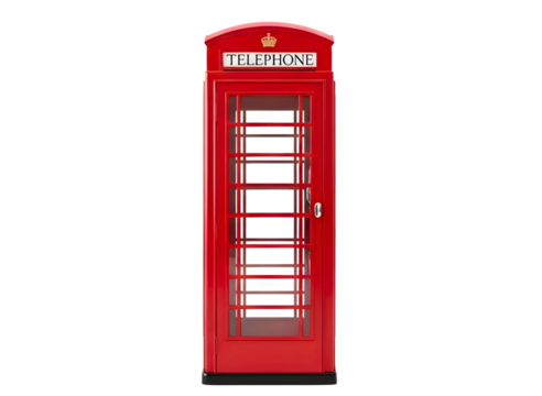 Classic red telephone booth isolated on transparent background in london, uk
