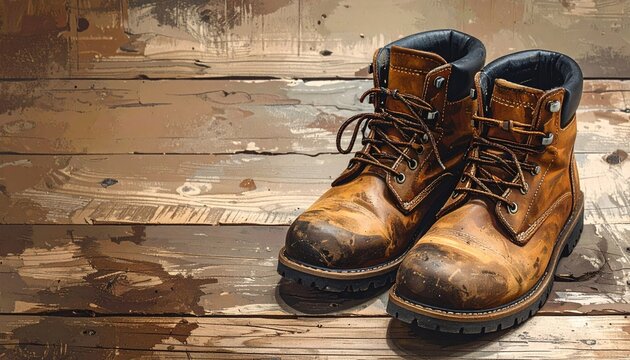 Well Worn Brown Leather Boots on Rustic Wood