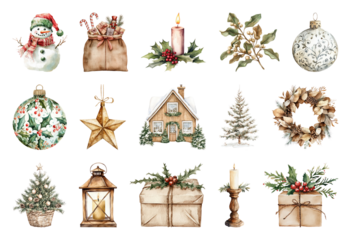 Vintage festive holiday decorations illustration.