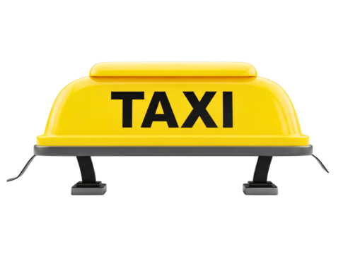 Illuminated taxi sign isolated on transparent background for transportation service