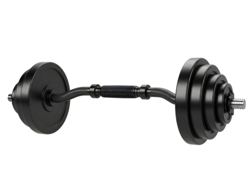 Black ez curl barbell isolated on transparent background for weightlifting exercise