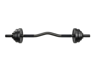 Black ez curl barbell isolated on transparent background for weightlifting exercise