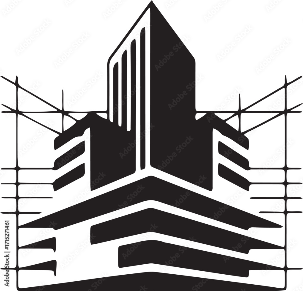 Poster abstract illustration of a modern building structure with scaffolding lines, architectural design co