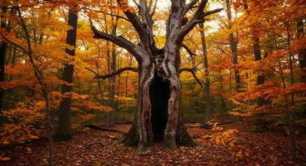 Hollow tree autumn forest