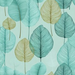 Fototapeta premium Pattern of stylized leaves on a muted green background. seamless pattern.