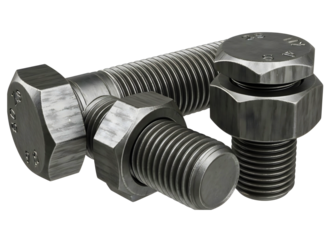 Two hexagonal bolts and nuts isolated on transparent background