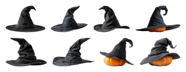 Witch hats with pumpkins.