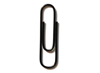 Closeup of a black paper clip isolated on transparent background