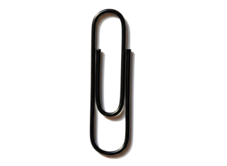 Closeup of a black paper clip isolated on transparent background