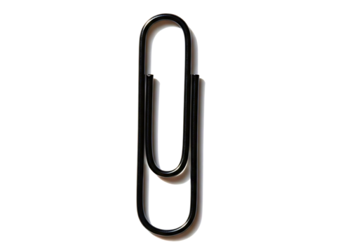Closeup of a black paper clip isolated on transparent background