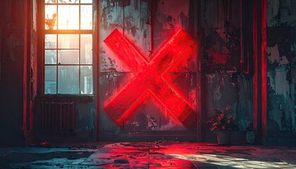 Glowing Red X Mark in Abandoned Room