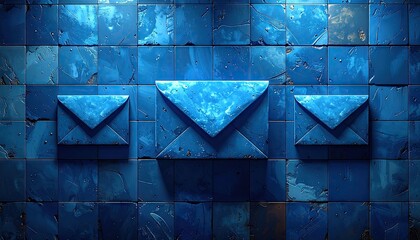 Blue Metallic Email Icons on Tile Background