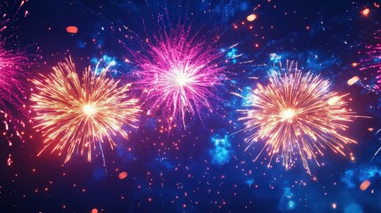 Fototapeta premium Spectacular fireworks display illuminating the night sky with vibrant colors and intricate patterns, creating a festive and celebratory atmosphere