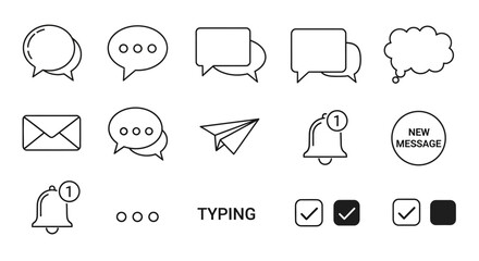 Collection of Communication and Notification Icons in Outline Style.