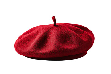 a red beret hat with a red apple on it