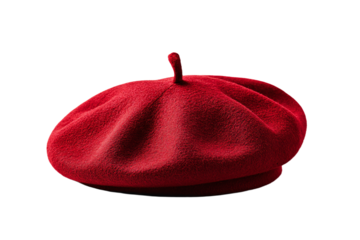 a red beret hat with a red apple on it