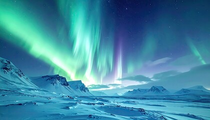 Aurora Borealis over Snowy Mountain Landscape