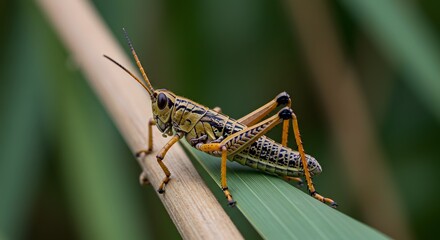 Grasshopper on plant stem