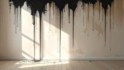Black Paint Dripping on Wall with Sunlight