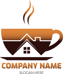 A creative logo design featuring a coffee cup and a house shape