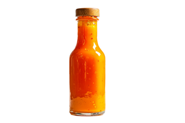 a bottle of hot sauce on a white surface